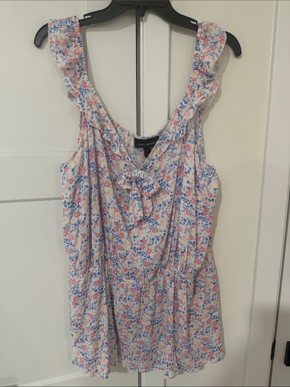 Lane Bryant White Floral Tie-Front Ruffle Strap Camisole